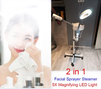 

2 in 1 Mist Sprayer Steamer Cold Light Humidifier SPA Skin Care Oil Treatment SPA Sprayer With 5X Magnifying LED Light