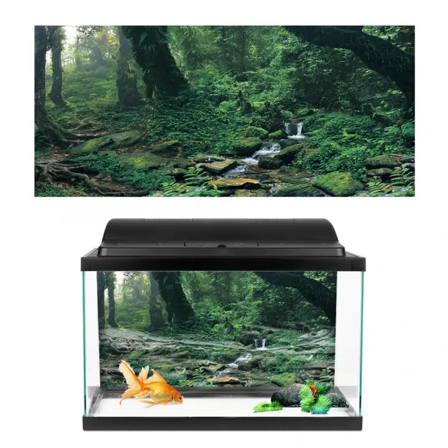 Aquarium Décor Riverway Green Woods Fish Tank Background PVC Waterproof  Adhesive Sticker Backdrop Decorative Paper Aquarium Poster Fish & Aquatic  Pets 