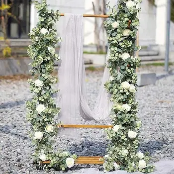 

Artificial Plant with 8 Roses Greenery Wedding Decoration Livingroom Artificial InsRattan Romantic 1.8M Party Handmade