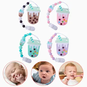 

New Cute Baby Teether Pacifier Chain Set Newborn Silicone Nipple Clip Infants Anti-chain Molar Tooth Toy C63C
