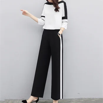 

Fashion Casual Women Clothes Summer Autumn Tracksuit 2 Piece Set Short Sleeve Tops+Wide Leg Pants 2019 Sporting Suit Casual