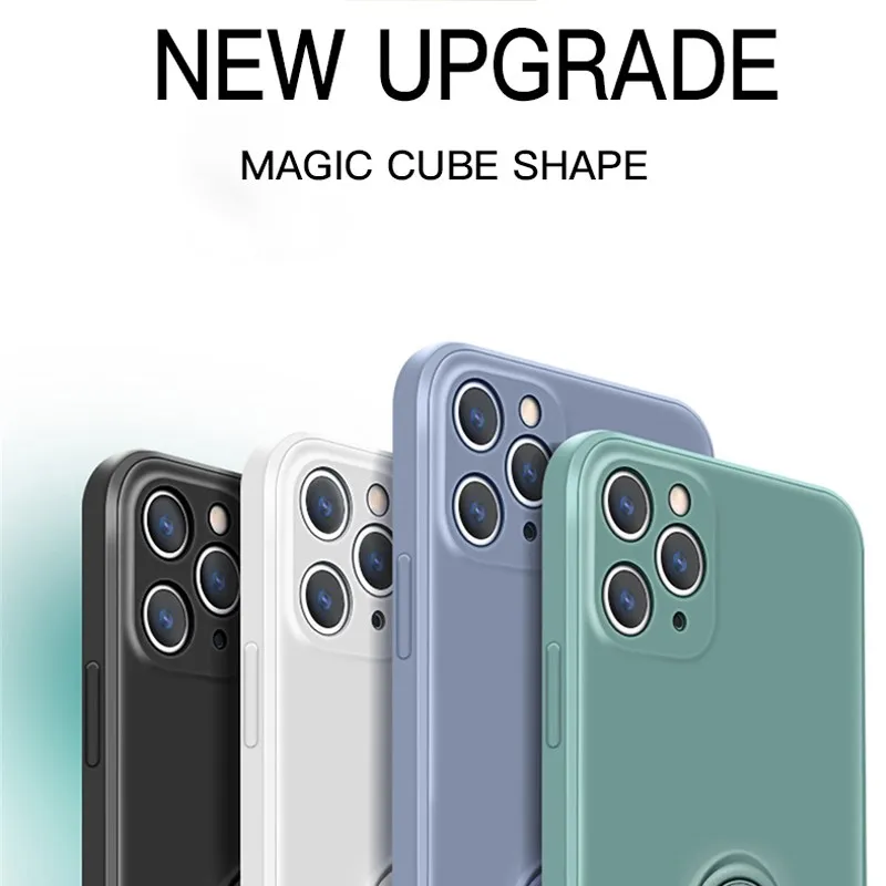 iphone 8 clear case Luxury Liquid Silicone Square Case For iPhone 11 12 Pro Max X XR XS Max 7 8 6 6s Plus SE 2020 Magnet Ring Stand Strap Case Cover iphone 7 silicone case