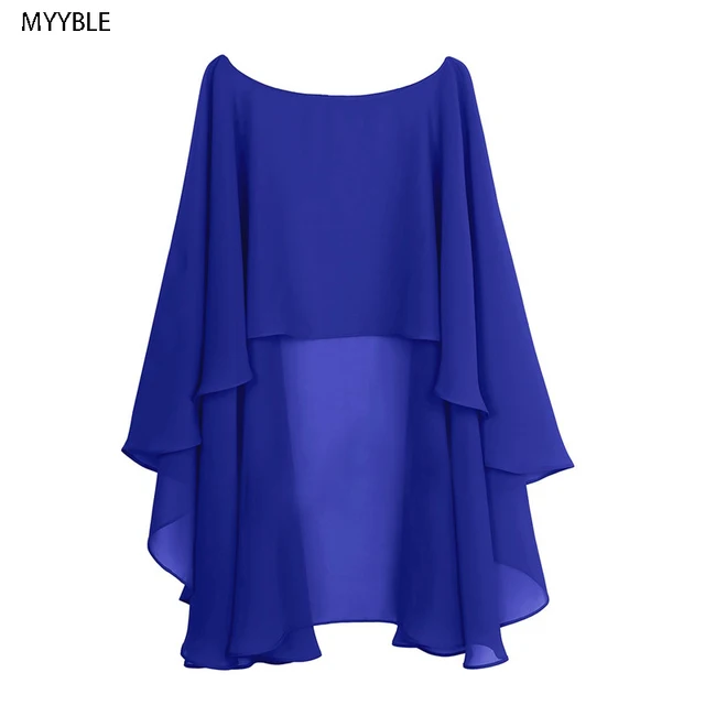 Womens Ladies Soft Wedding Capes Wedding Jacket Wraps Chiffon Shrug Bridal Bolero Long Shawl and Wraps Evening Wedding Cover Up Blue