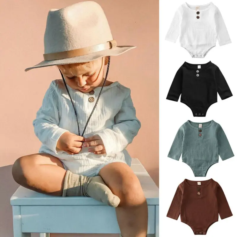 0-24M Newborn Baby Clothes Long Sleeve Baby Girls Rompers Solid White Black One Piece Jumpsuits For Newborns Baby Boys Rompers