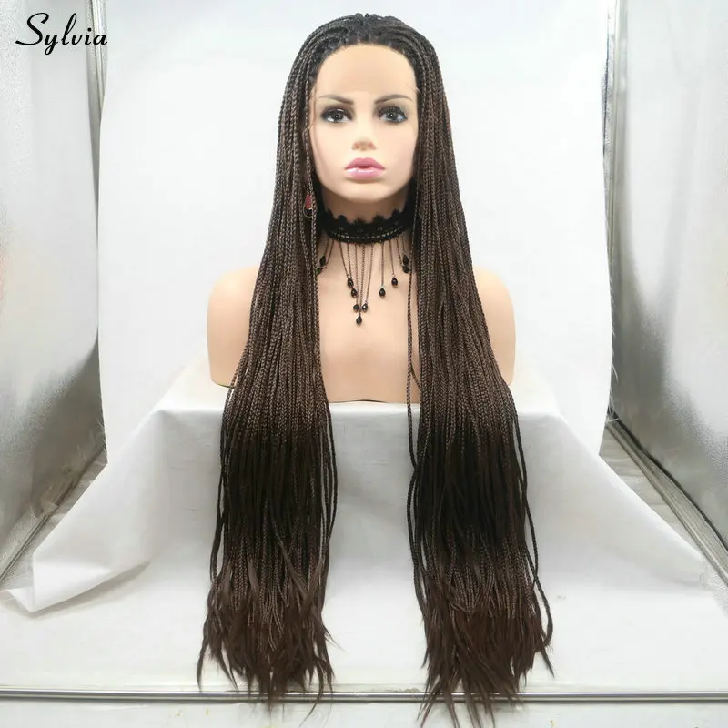 Sylvia афро Плетеный парик темно-коричневый/белый блонд/Блонд синтетические парики на кружеве натуральные волосы косички парик для женщин Косплей
