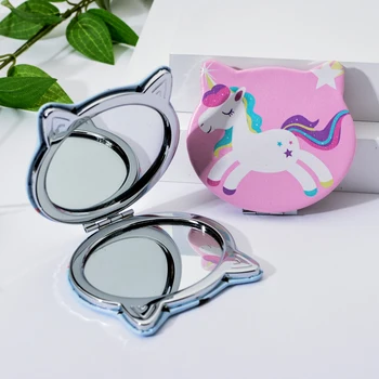 

Fashion Hand Mirrors Girls Cat Head Shape Mini Pocket Makeup Mirror Creative Cosmetic Small Compact Make Up Vanity espejos