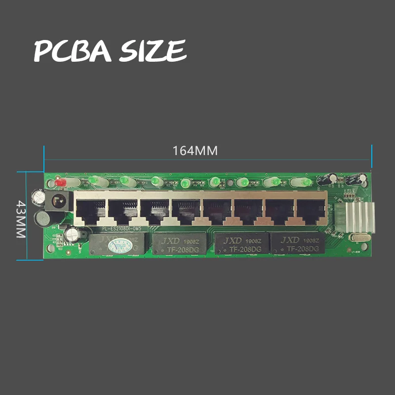 8 портов 10/100 Мбит/с сетевые коммутаторы Прямая с фабрики продавать ethernet rj45 UTP Медь hub PCBA размер 164X43 мм углеродного волокна доска модуль(разработанно специально для заказчика)/поо(производство оригинального