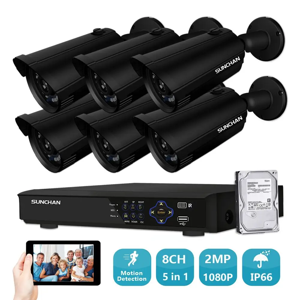 SUNCHAN H.264 8CH 2MP безопасности системный комплект для фотокамеры инфракрасный наружный водонепроницаемый CCTV камера видеонаблюдения высокого разрешения DVR комплект системы