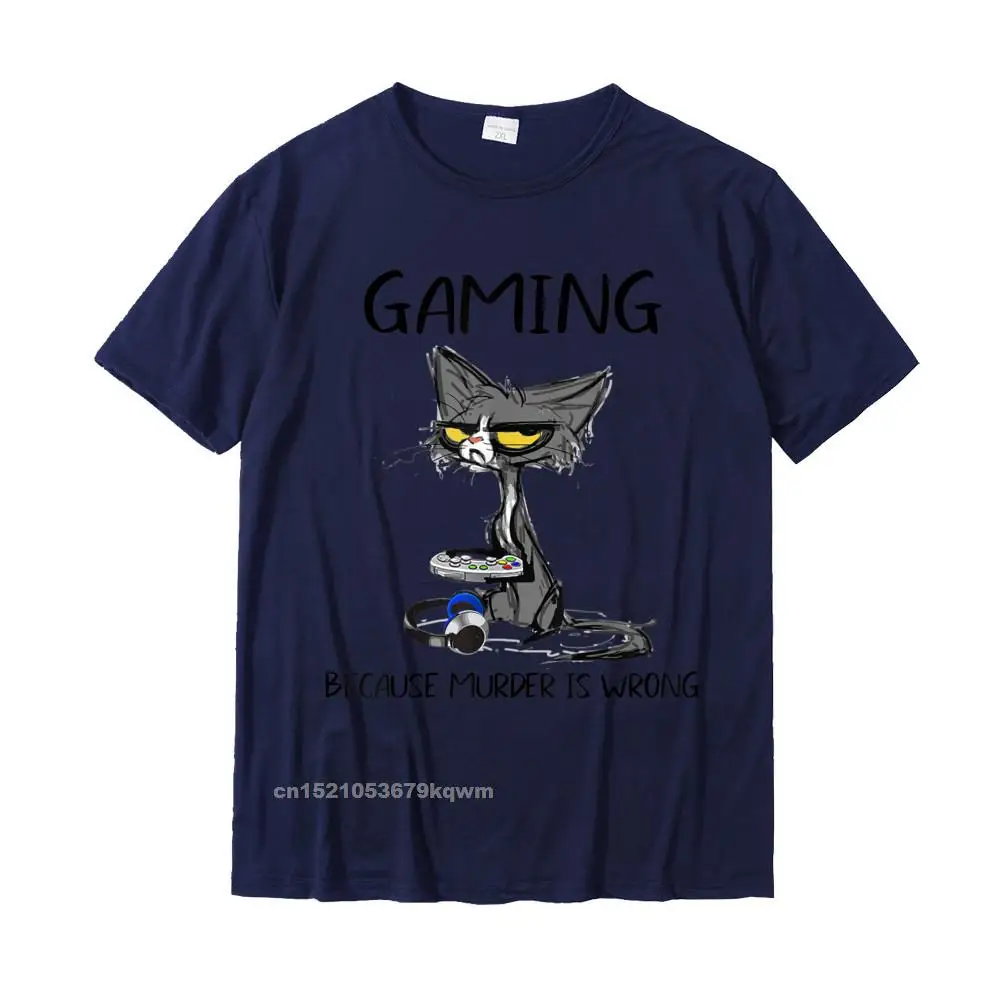 Hip hop Pure Cotton Men Short Sleeve Tops Tees Printing Summer/Autumn T-Shirt Slim Fit T Shirts Oversized Round Neck Gaming Because Murder Is Wrong Funny Black Cat T-Shirt__4939 navy