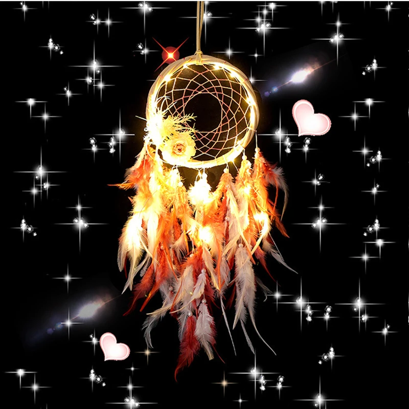 Light String Wind Chimes LED Dream Catcher Romantic Room Decor DreamCatcher Hand Made Best Gift Big Size Wall Hanging Photo Prop | Дом и сад