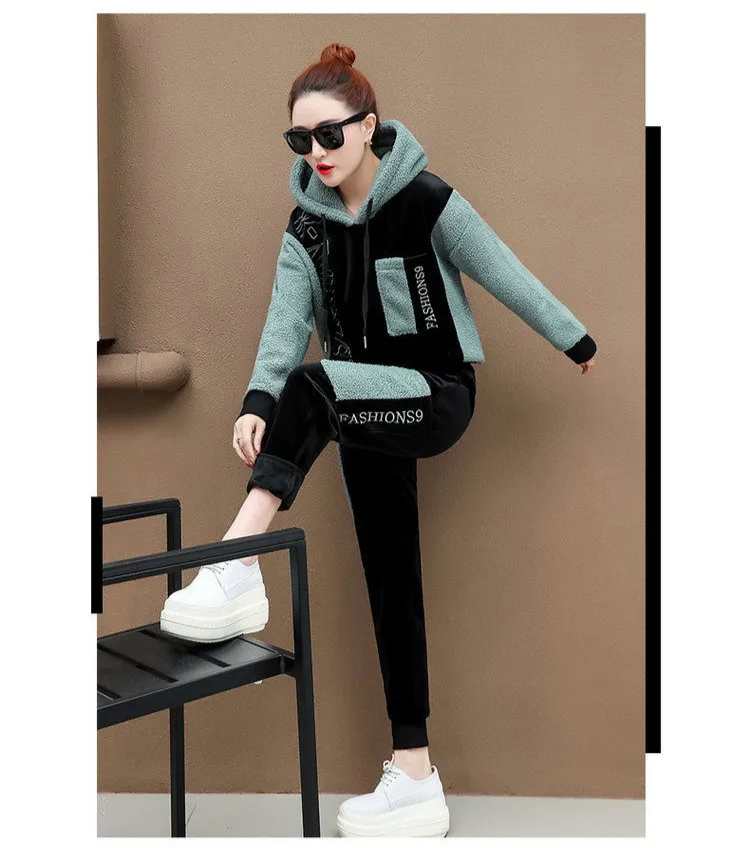 Max LuLu зимняя Корейская одежда женские комплекты из двух предметов фитнес костюмы женские теплые меховые топы толстовки бархатные брюки повседневные наряды