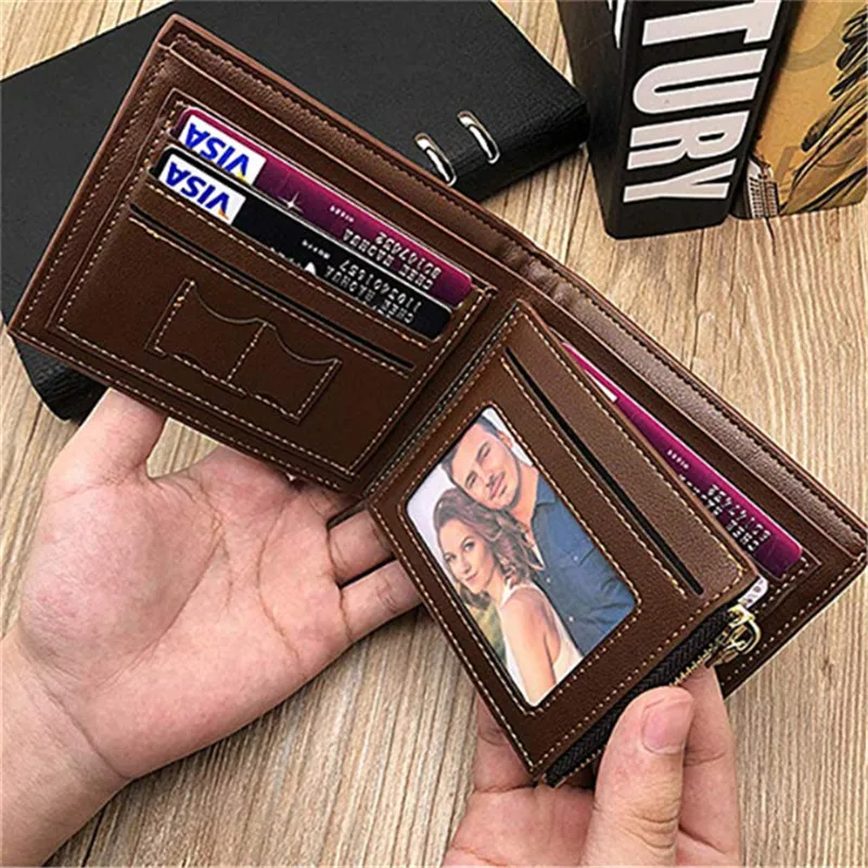 Personalized Wallet Men High Quality PU Leather for Him Engraved Wallets Men Short Purse Custom Photo Wallet Father's Day Gift