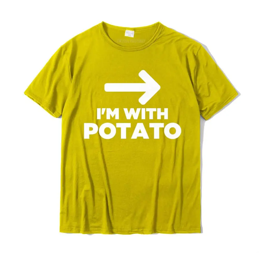 New Arrival Simple Style Family T-shirts Crewneck 100% Cotton Men's Tops Tees Short Sleeve Summer/Autumn Family T-Shirt I'm With Potato With Arrow Pointing Funny Food Humor Pun Premium T-Shirt__MZ15123 yellow