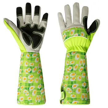 

A Pair Floral Print Puncture Resistant Long Sleeve Leather Gardening Gloves