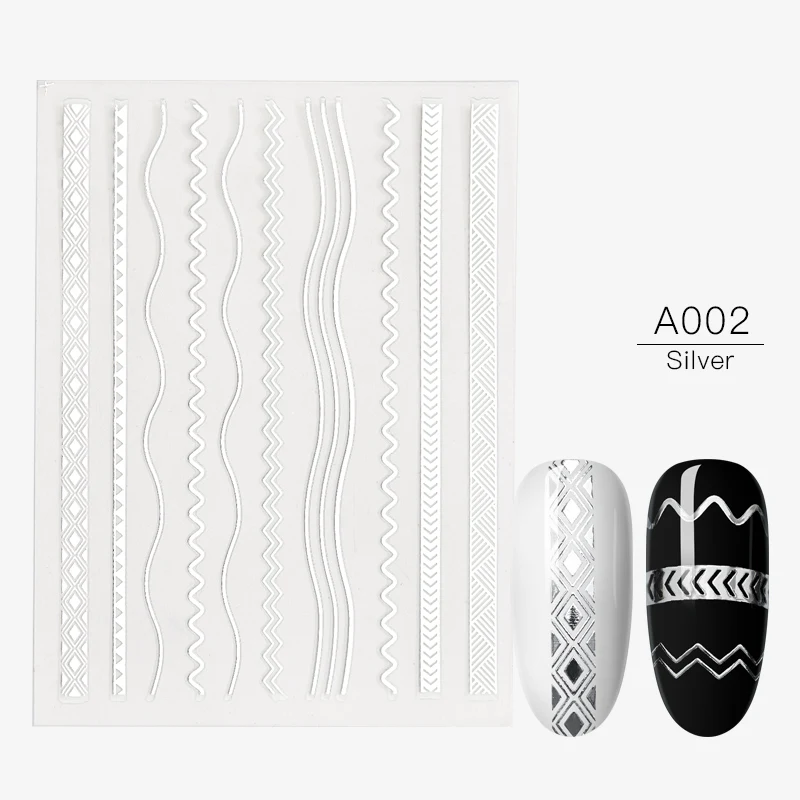 TQ03098 Наклейки для ногтей DIY 3D золотые серебряные прямые изогнутые наклейки для ногтей s вкладыши полоса лента геометрические украшения для ногтей - Цвет: TQ03098