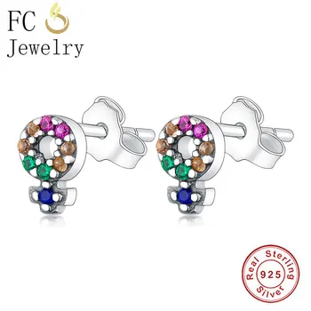 

FC Jewelry 100% 925 Silver Female Symbol Yellow Zirconia Piercing Stud Earring For Women Accessories Minimalist Brincos 2020 NEW