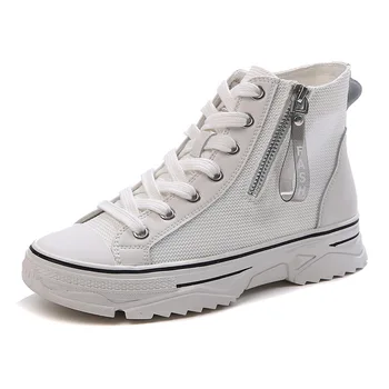 

Side zipper mid-top women's board shoes 2020 new small white shoes thick bottom increased casual sports women's running shoes