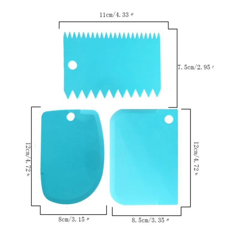Cream Scraper Suit DIY Kitchen Straight Arc Tooth Shape Cream Bread Cutter Plastic Cake Pasty Scraper Baking Fondant Tools 3Pcs