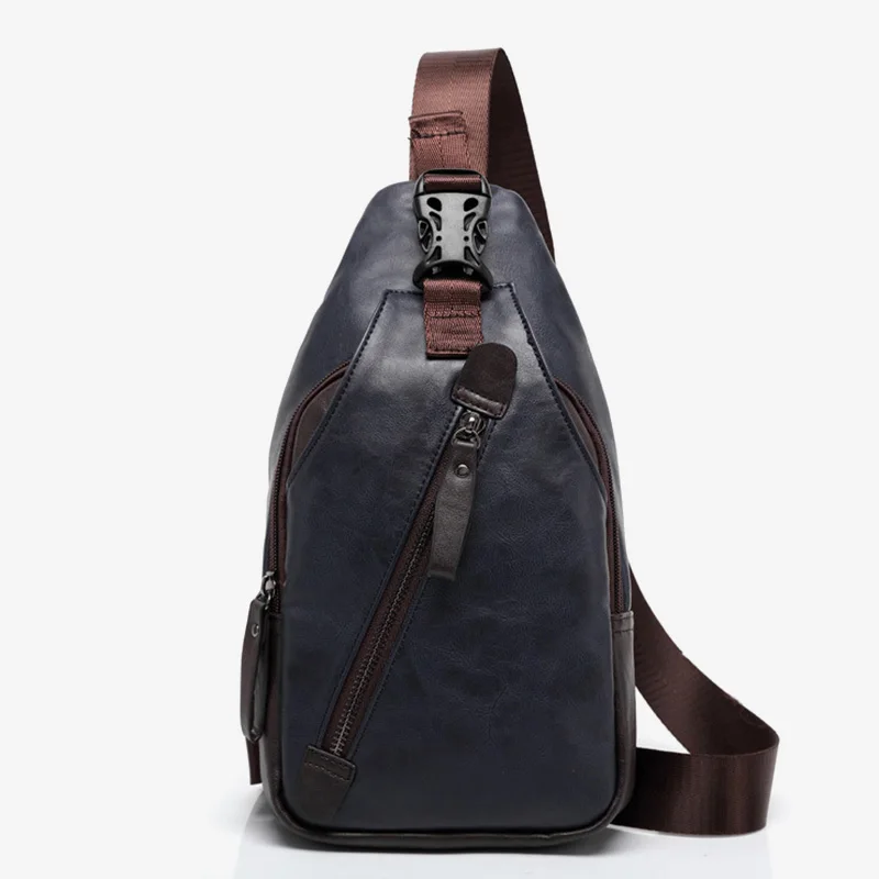 Men Retro Shoulder Chest Bag Casual Travel Large Capacity Adjustable Straps Crossbody Bags Male PU Leather High Quality Pack - Цвет: BU