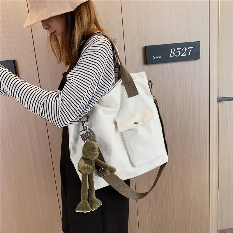 

Large Capacity Canvas Bag Women's 2019 Korean-style Harajuku School Bag INS Super Fire Broadband Messenger Bag Tote Bag