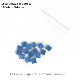 

15valuesX1pcs=15pcs 100ohm-2Mohm 0.5w 3296 3296w Variable Resistors MultiTurn trimmer adjustable precision Potentiometer kit