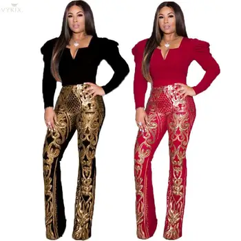 

Vintage Korean Pants High Waist Pants Women Trousers Sequined Regular Wide Leg Pants Classic Long Fashion Fall Leggings Clubwear