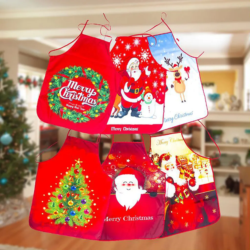 

1Pcs Red Christmas Apron Pinafore Cotton Linen Aprons 60*80cm Adult Bibs Home Kitchen Cooking Baking Cleaning Accessories