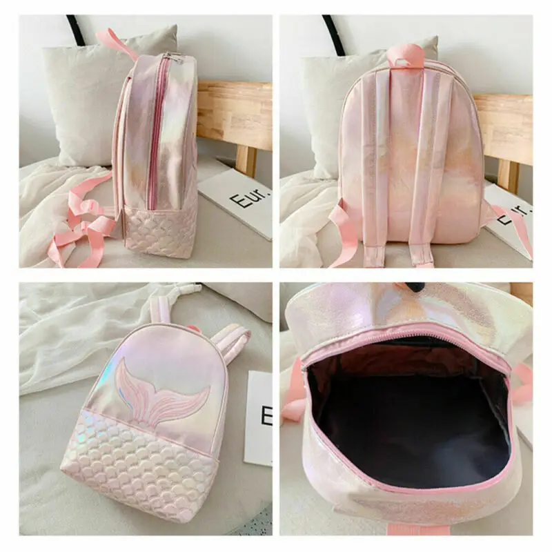 Girls Glitter Mermaid Backpack School Book Shoulder Bag Rucksack For Girls Kids PU Travel Laser Backpacks 5