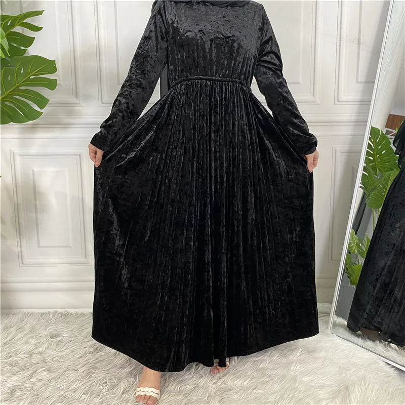 

2023 Velvet Autumn Warm Women Muslim Abaya Long Maxi Dresses Turkey Arabic Kaftan Dubai Eid Ramadan Party Gown Jalabiya Vestidos