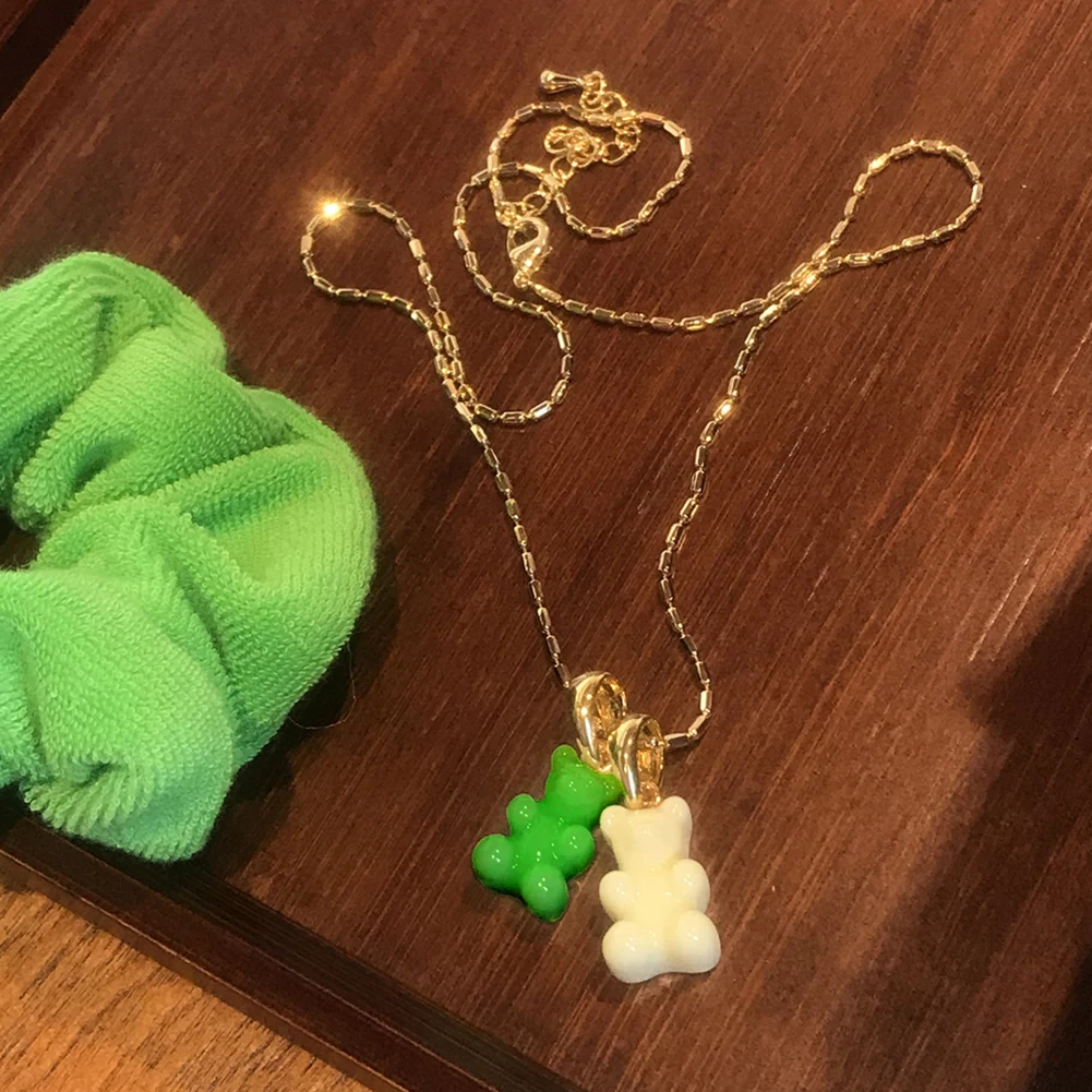 2021 Candy Color Gummy Bear Resin Pendant Necklace for Women Simple Golden Metal Chain Necklace Female Fashion Jewelry Gifts 