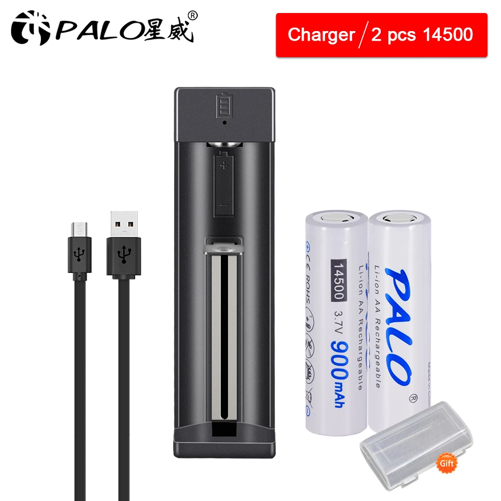 Palo 3.7V 14500 900Mah Li-Ion Batteria Ricaricabile Per Led Torcia Della Torcia Elettrica + 1Pcs Caricabatteria Per 14500