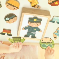Baby Kids Toys Wooden Bear/Profession Suit Changing Clothes Magnetic Puzzles Set 6 Clothes Jigsaw Box Educational Children 1