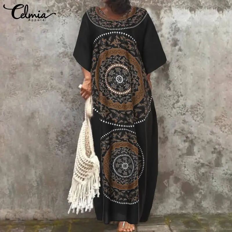 Celmia Kaftan Dress 2020 Women Summer Vestidos Sexy Sleeve Party Maxi Robe Femme Retro Print Shirt Sundress S-5XL | Женская одежда