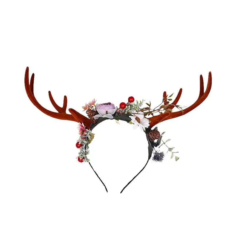 1 шт. Рождественская Цветочная повязка на голову с оленьими рогами красивые