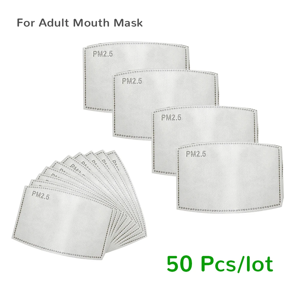 

50/100PCS 5 Layers PM2.5 N95 Activated Carbon Filter Insert Protective Filter Media Insert for mouth Mask anti dust mask