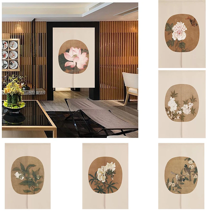 

Chinese Lotus Bedroom Door Curtain Geomantic Half Panel Curtain Kitchen Partition Curtain Decoration Doorway Hanging Curtain