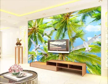 

CJSIR Custom Wallpaper Home Decor Mural Looking Up Coconut Tree Sky Fresco TV Backgrounds Living Room Bedroom 3d Wallpaper