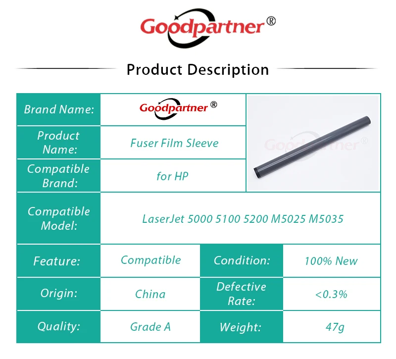 1X RG5-3528 RG5-7060 RM1-2522 Fuser Film Sleeve for HP LaserJet 5000 5100 5200 M5025 M5035 M5039 700 M701 M706 M712 M725 M435 fuser film sleeve