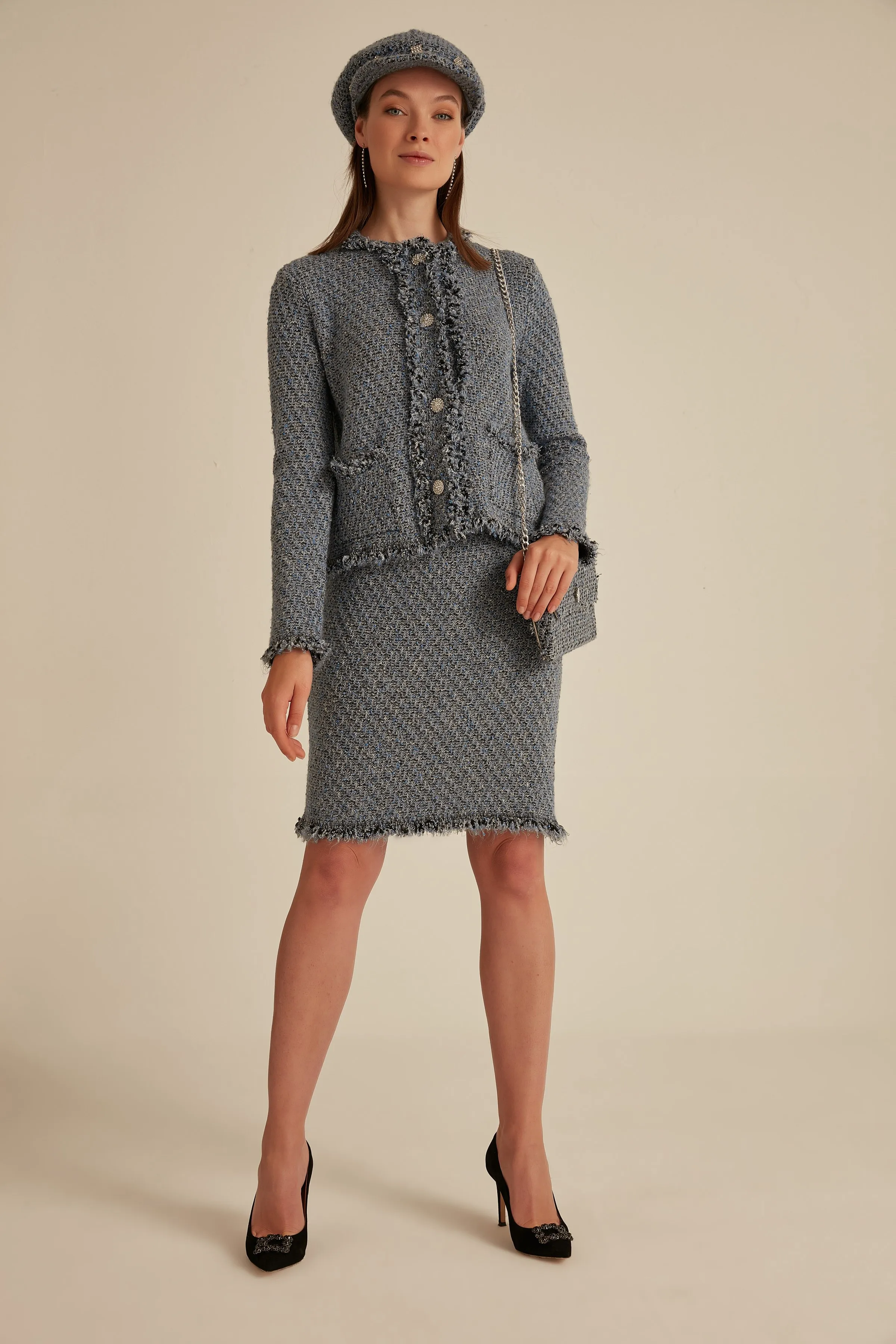 

Stone Button Pockets Tassel Detail Multi Sweater Jacket