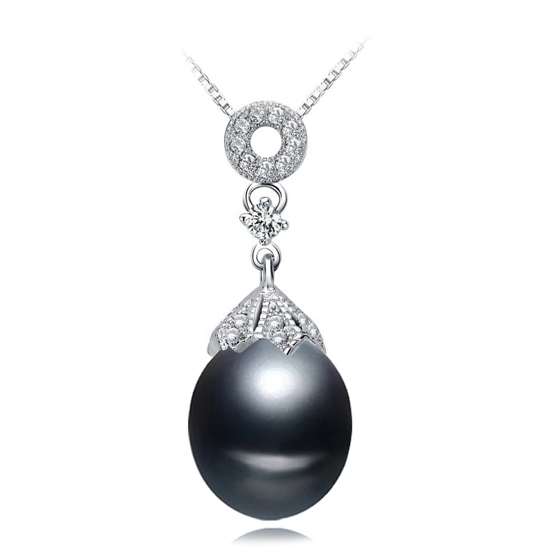Свадебный 925 Серебряный кулон для женщин, белый фиолетовый милый пресноводный натуральный жемчуг кулон ожерелье подарок для девочки - Цвет камня: black pearl pendant