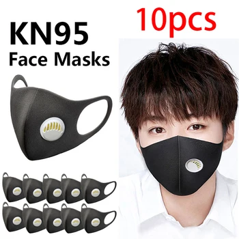 

10Pcs Men Women Anti Dust Mask PM2.5 Protective Face Mouth Respirator Black Breathable Valve Carbon Mouth Masks Filter Cover