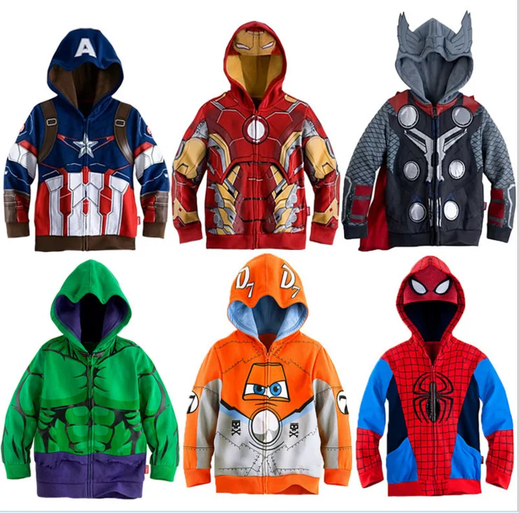 Толстовки с капюшоном для мальчиков Марвел из Мстителей супергерой Железный человек Тор Халк Капитан Америка свитер Человек-паук для мальчиков детская мультяшная куртка на молнии