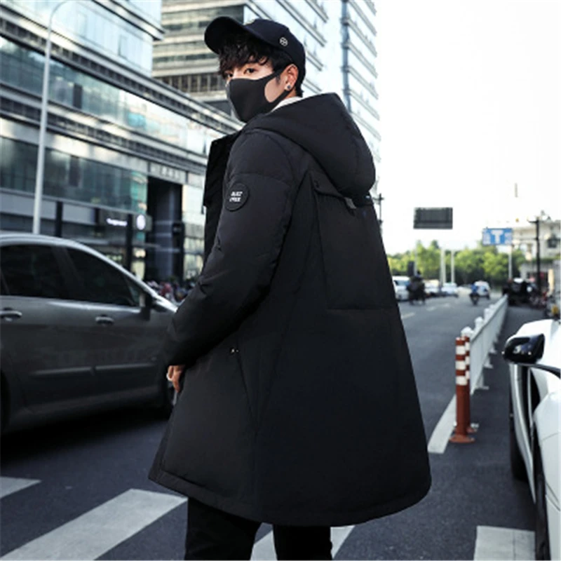 Повседневная одежда, парка Hombre Roupas Winterjas Heren, базовые куртки, зимняя пуховая куртка, модная однотонная мужская куртка, Harajuku больших размеров - Цвет: black