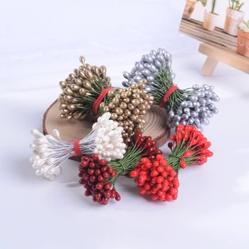 

60PCS/Lot 5mm Double Head Stamen Artificial Flower for Wedding Home Christmas Decoration DIY Wreath Gift Craft Berry Supplies