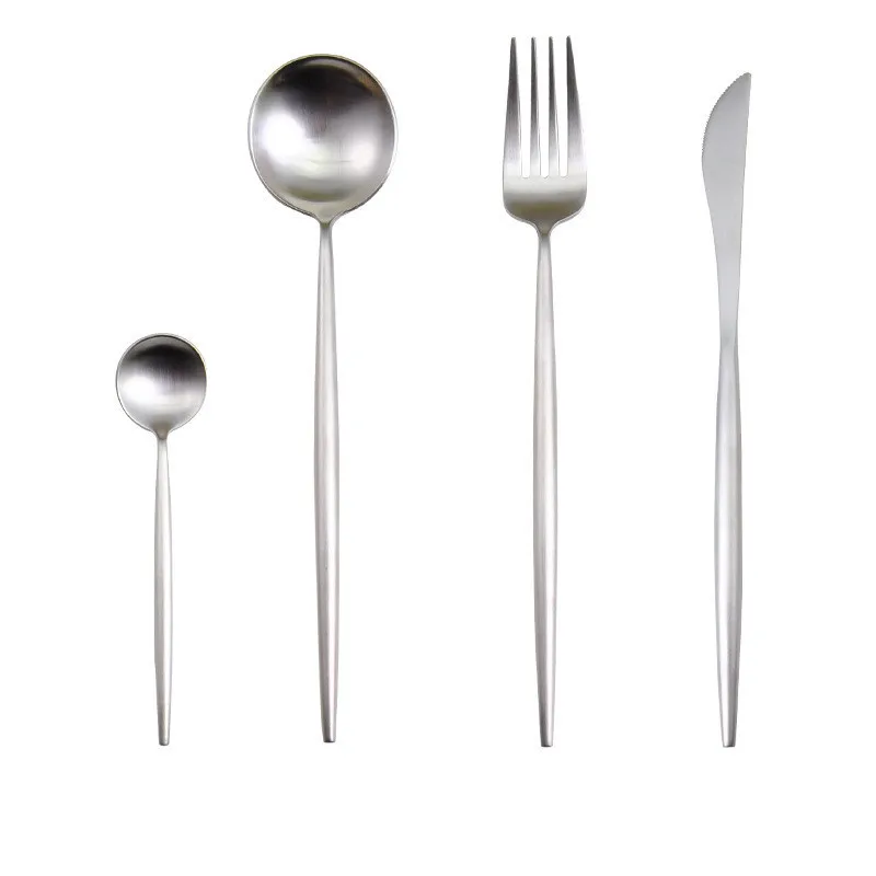 Черный набор столовых приборов из нержавеющей стали, вилки, ложки, ножи, столовое серебро, Корейская кухня, палочка для еды, столовая посуда, набор посуды, Прямая поставка - Цвет: silver