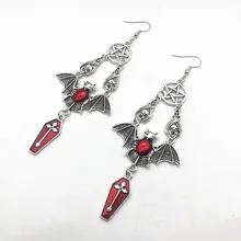 New Punk Style Jewelry Alloy Accessories Gothic Bat Red Drop Oil Five-pointed Star Cross Coffin Hook Pendant Earrings Jewelry