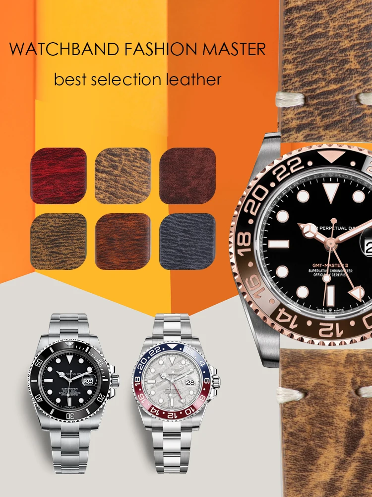 Ремешок для часов Rolexwatch винтажный браслет цвета хаки из телячьей кожи с