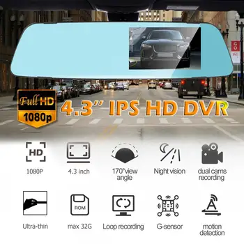 

4.3 inch FHD 1080P Car Rearview Mirror DVR Camera Ultra HD G-sensor Motion Detection Night Vision USB Dashboard Camera