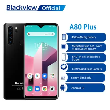 Перейти на Алиэкспресс и купить Blackview A80 Plus смартфон с восьмиядерным процессором 13MP Quad Камера 4 Гб Оперативная память + 64 Гб Встроенная память 4680 мА/ч, Батарея Android 10 NFC 4G мобил...