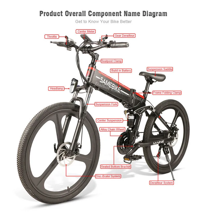 Samebike LO26 Электрический складной велосипед, два колеса, электрические велосипеды, электрические скутеры для взрослых с масляной подвеской